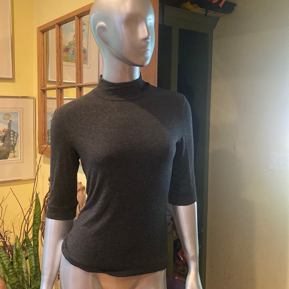 Teenflo Charcoal Gray Mock Neck Short Sleeve Top